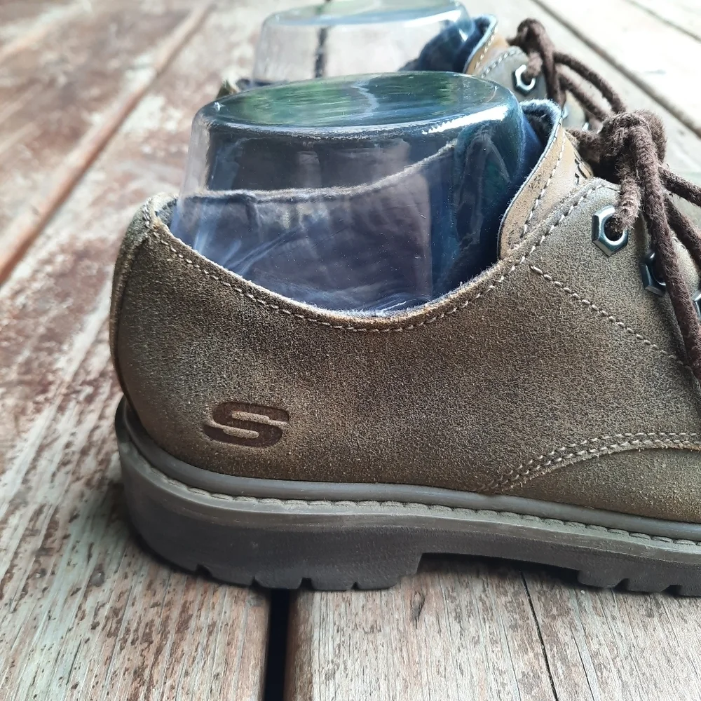 Skechers Utility Alley Cat Brown Suede Leather Lace-up Oxford Shoes Size 7